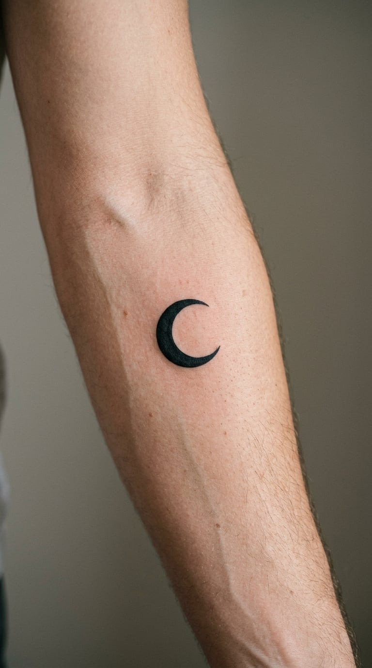 Solid Black Crescent on the Outer Forearm
