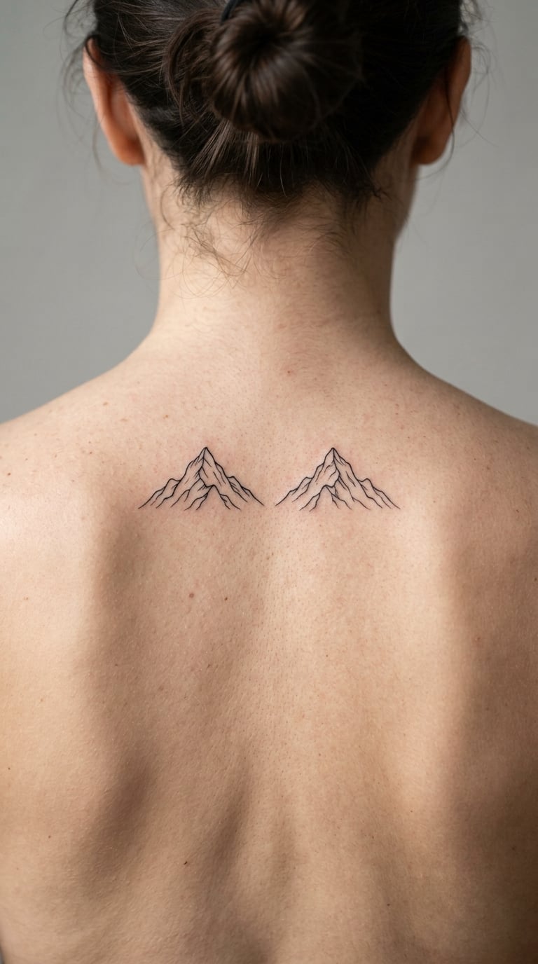 Mirrored Two-Peak Mountain on the Back of the Shoulder