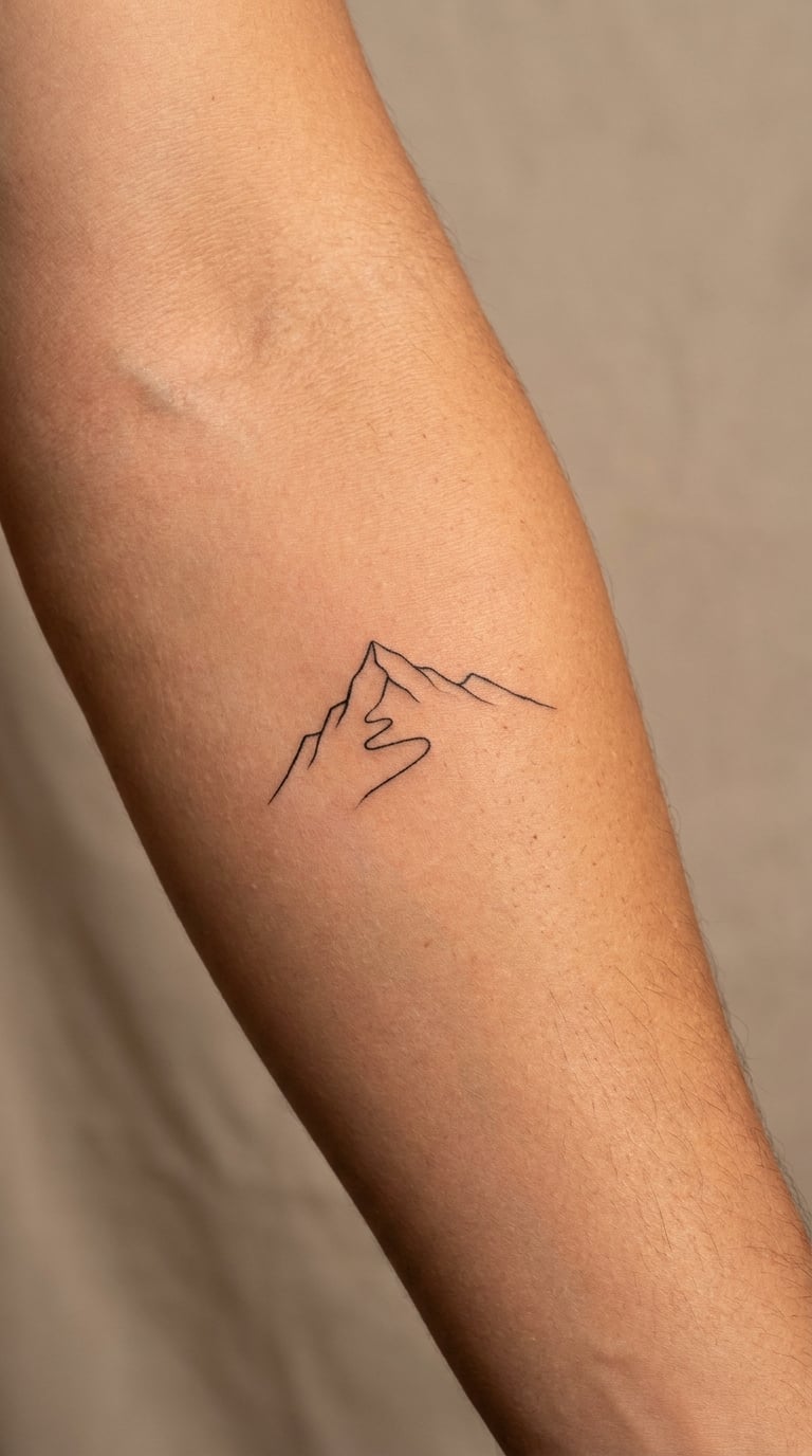 Mountain with a Winding Trail on the Forearm