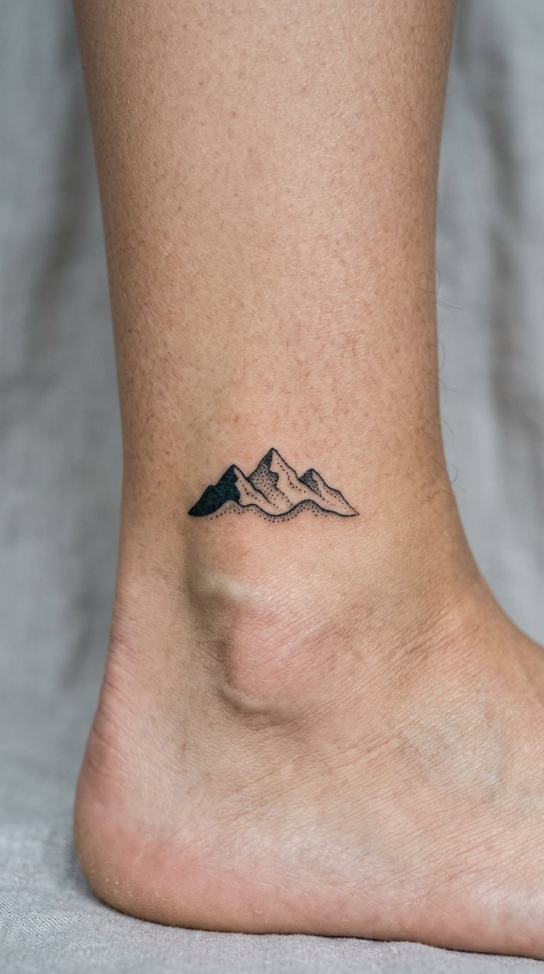 Dotwork Mountain With One Darker Peak on the Ankle