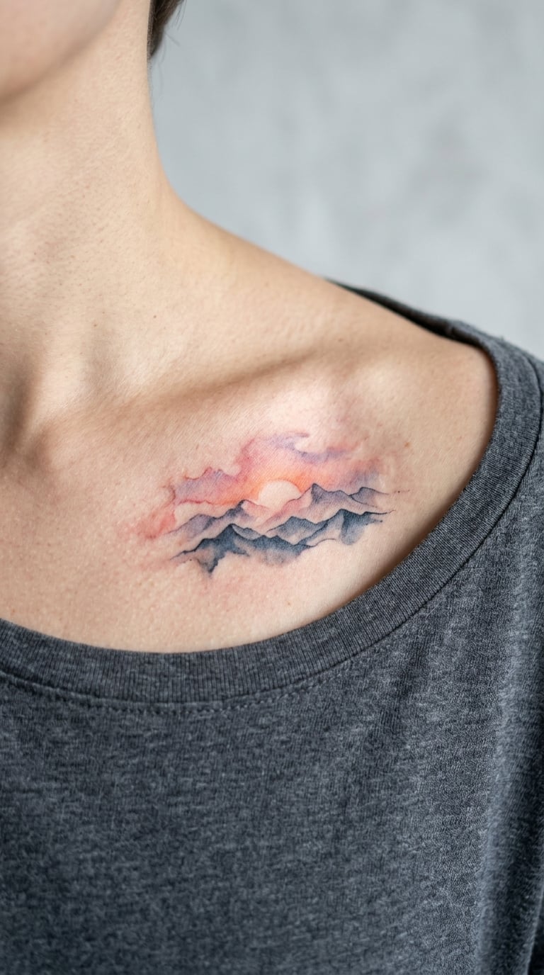 Watercolour Mountain at Sunrise on the Collarbone