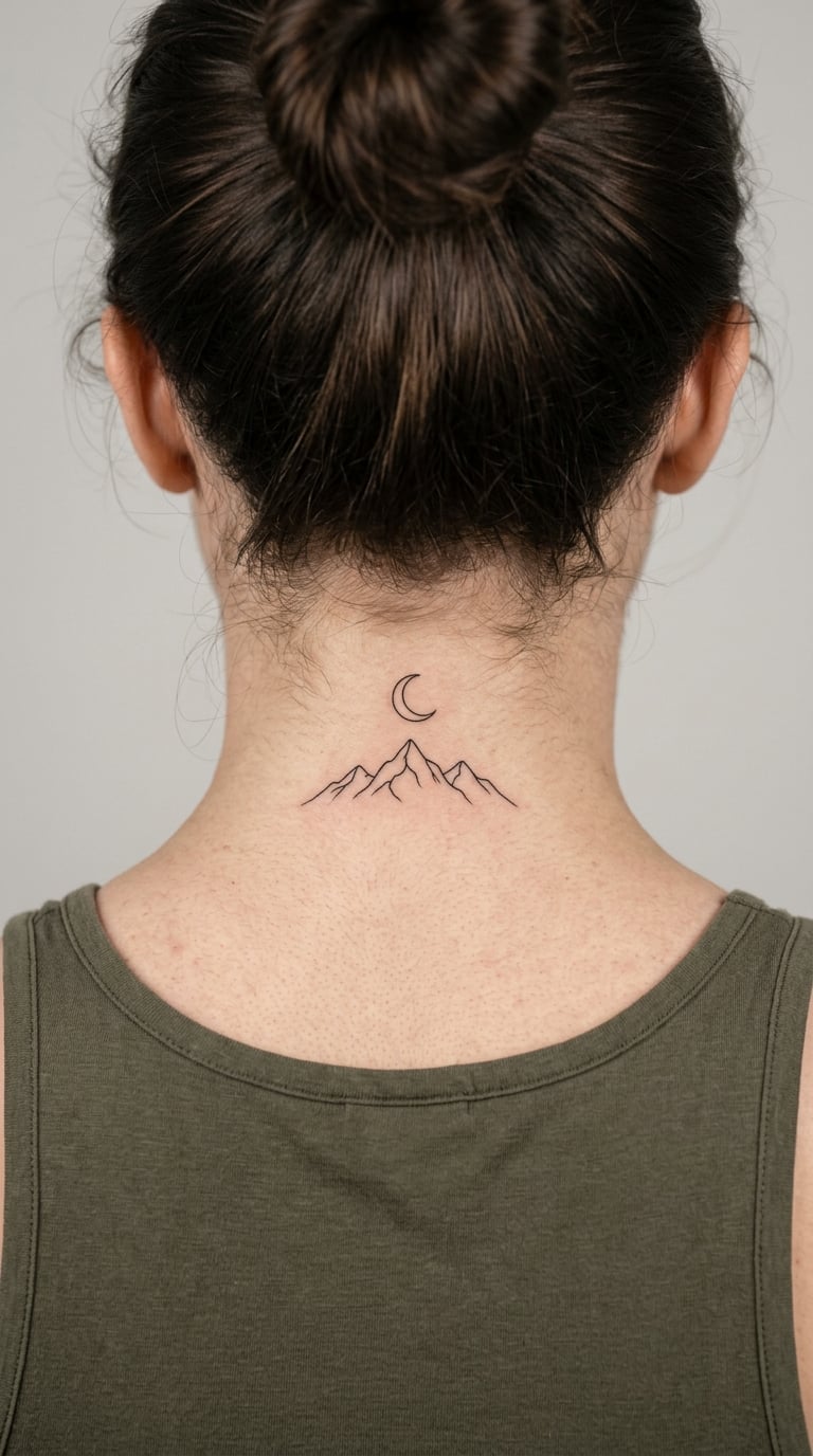 Mountain and Moon Pair on the Back of the Neck