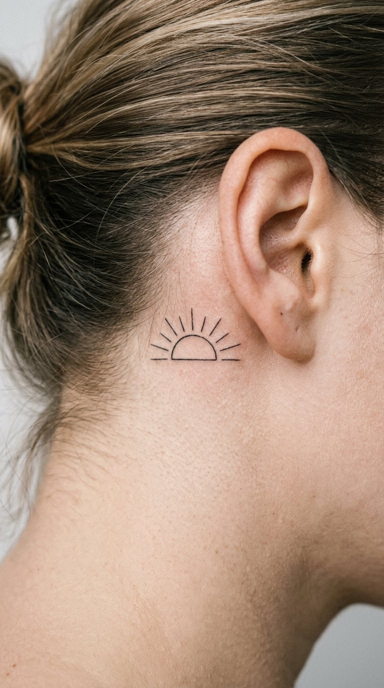 Fine-Line Half Sun Behind the Ear