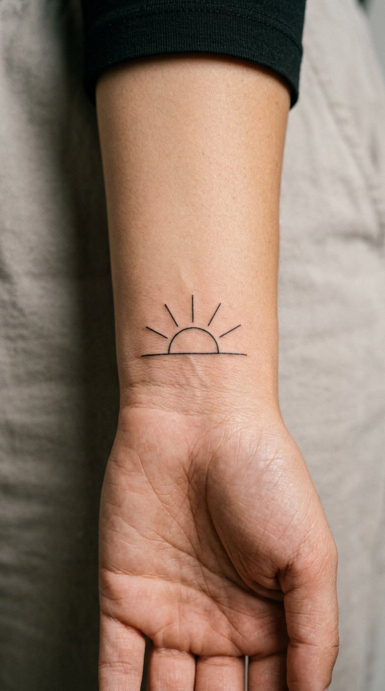 Single-Arc Half Sun on the Inner Wrist