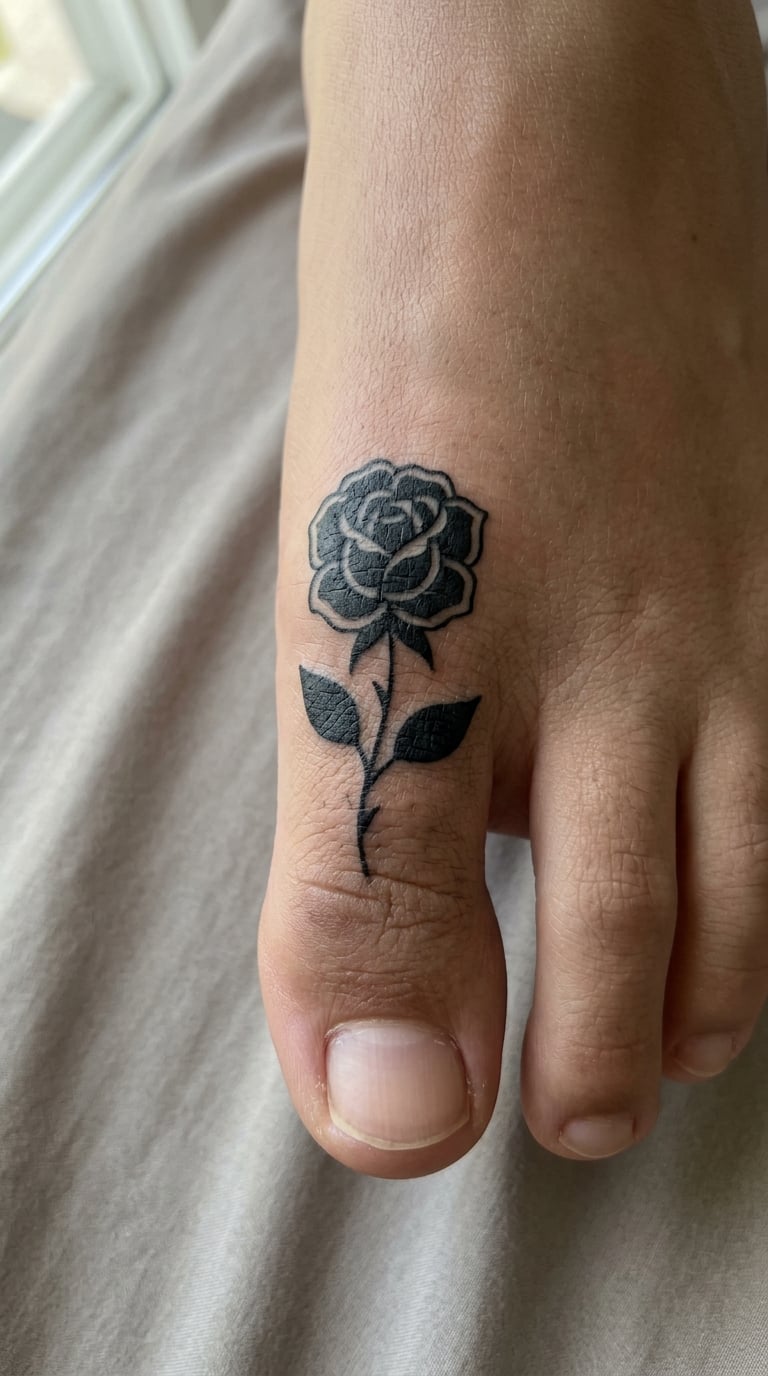 Single Rose in Blackwork on the Big Toe