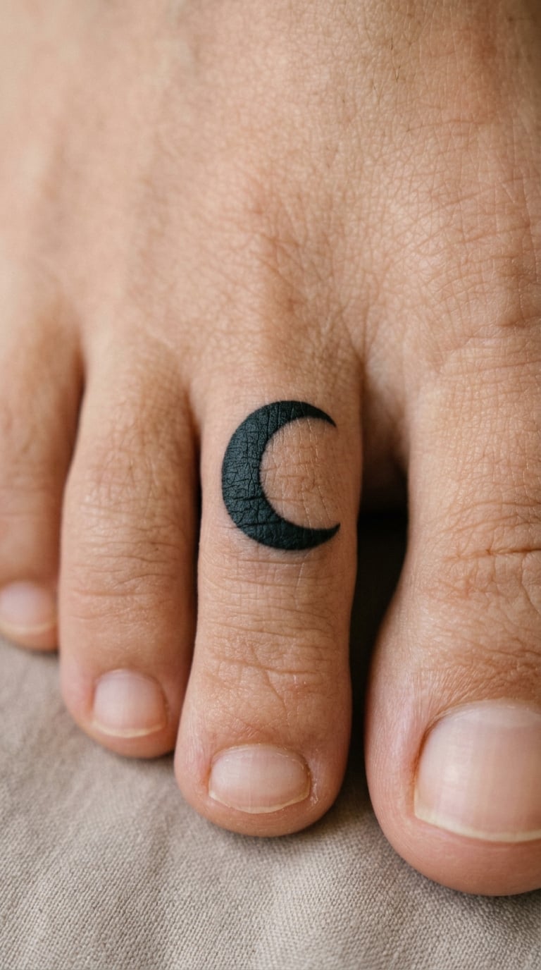 Solid Black Crescent Moon on the Second Toe
