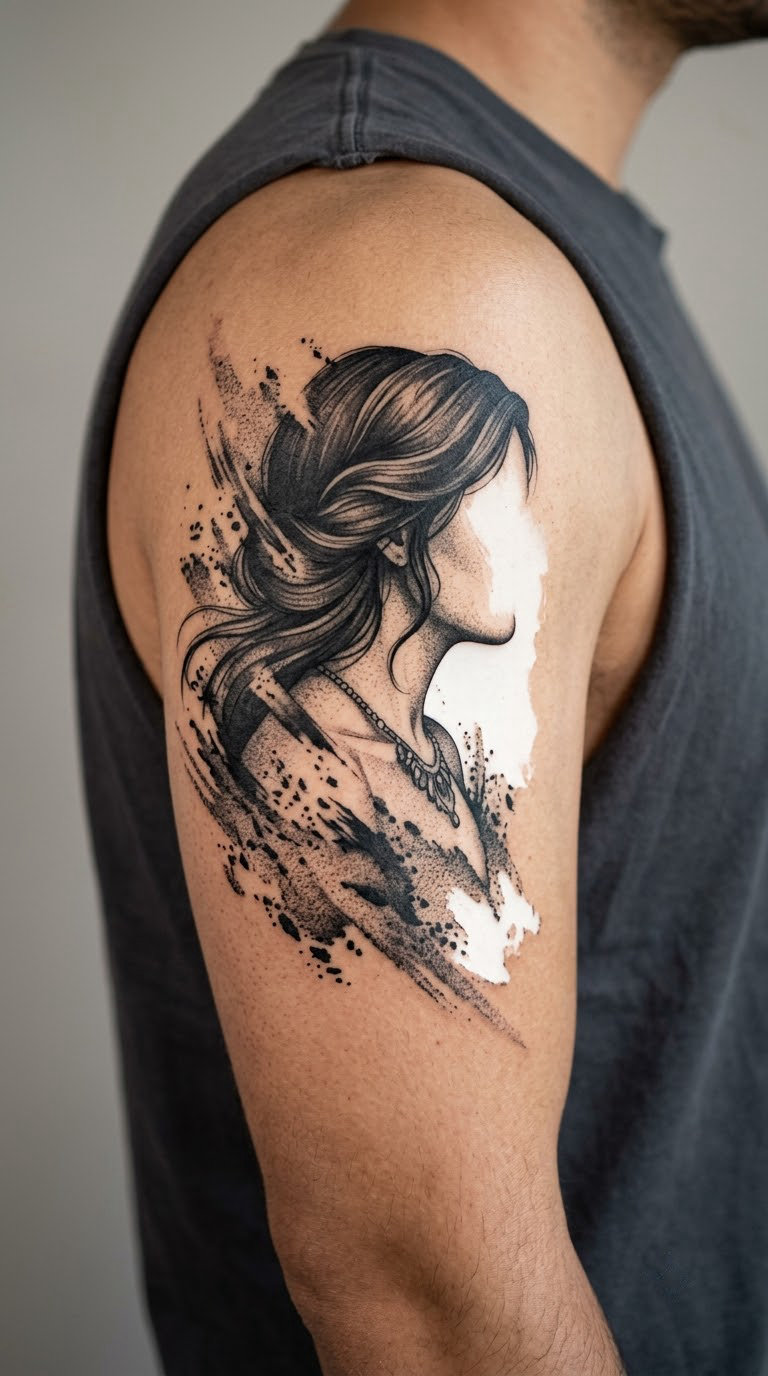 Smeared portrait in negative space