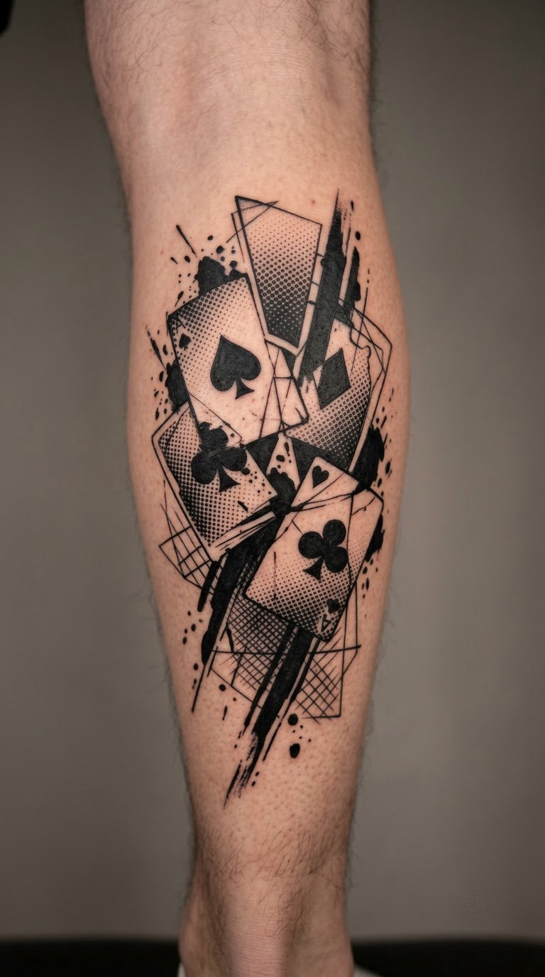 Torn playing-card symbols