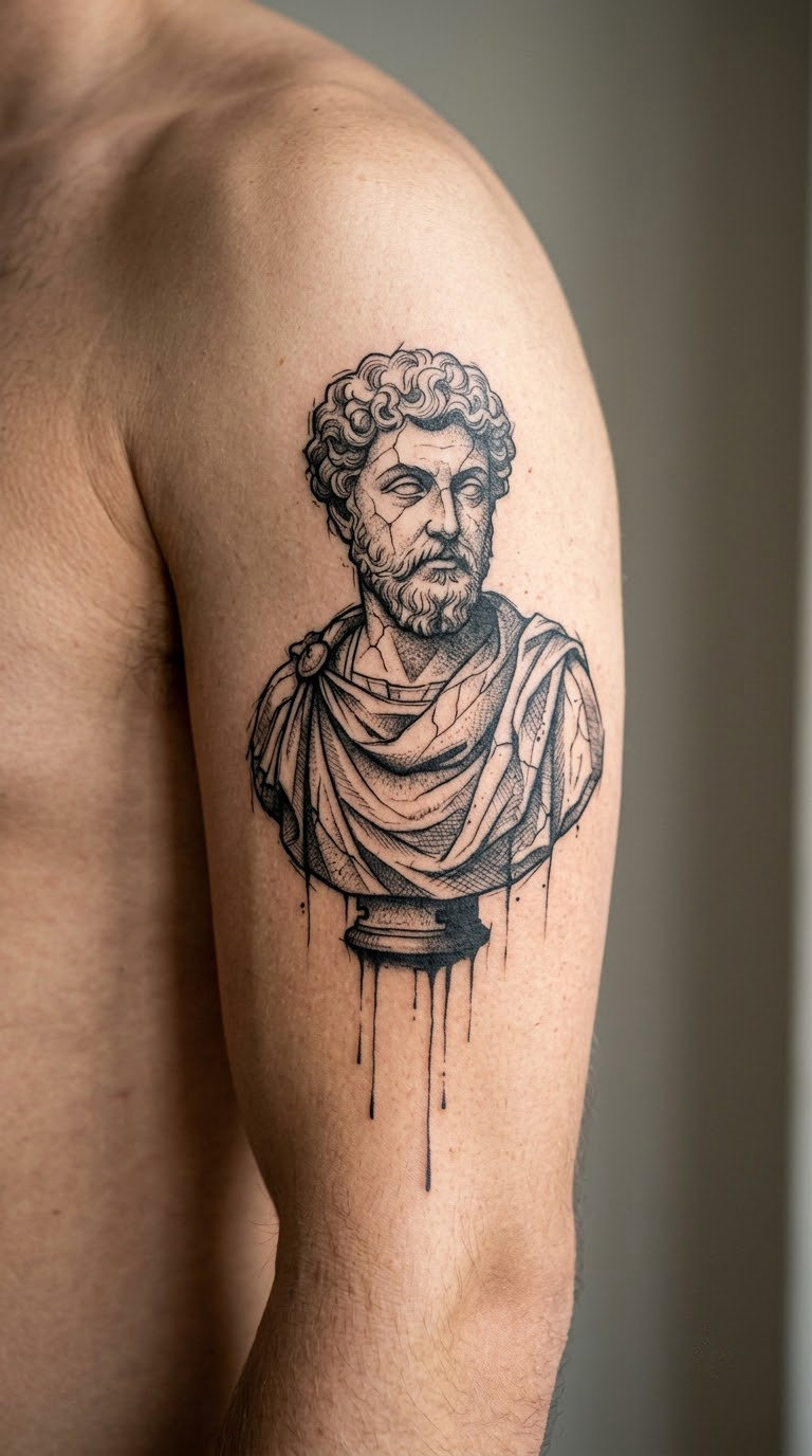 Cracked bust with ink drips