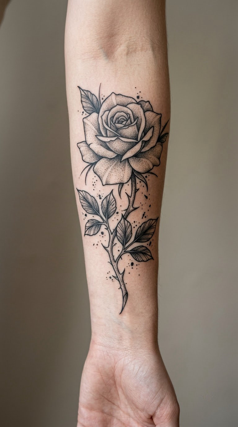 Dithered rose and thorn spray