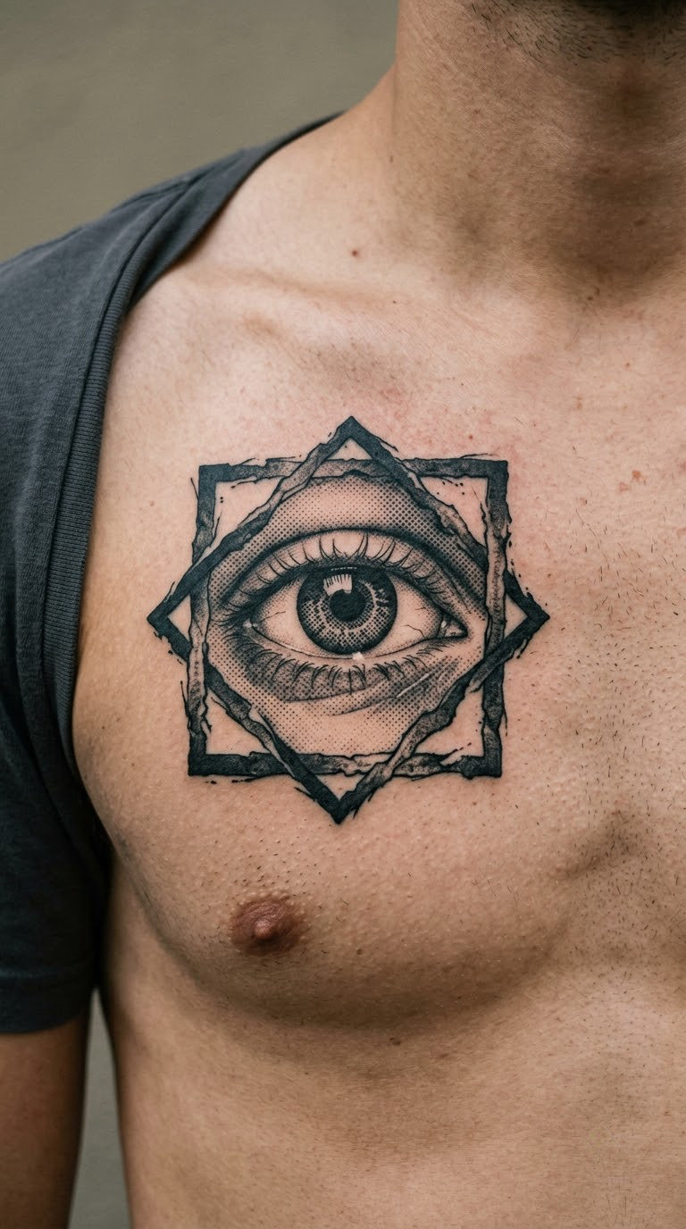 Abstract eye inside a torn square