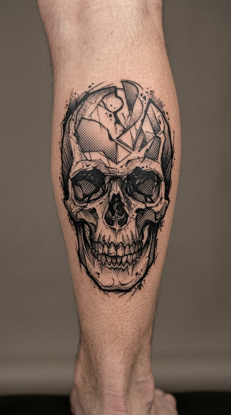 Skull with newspaper collage shading