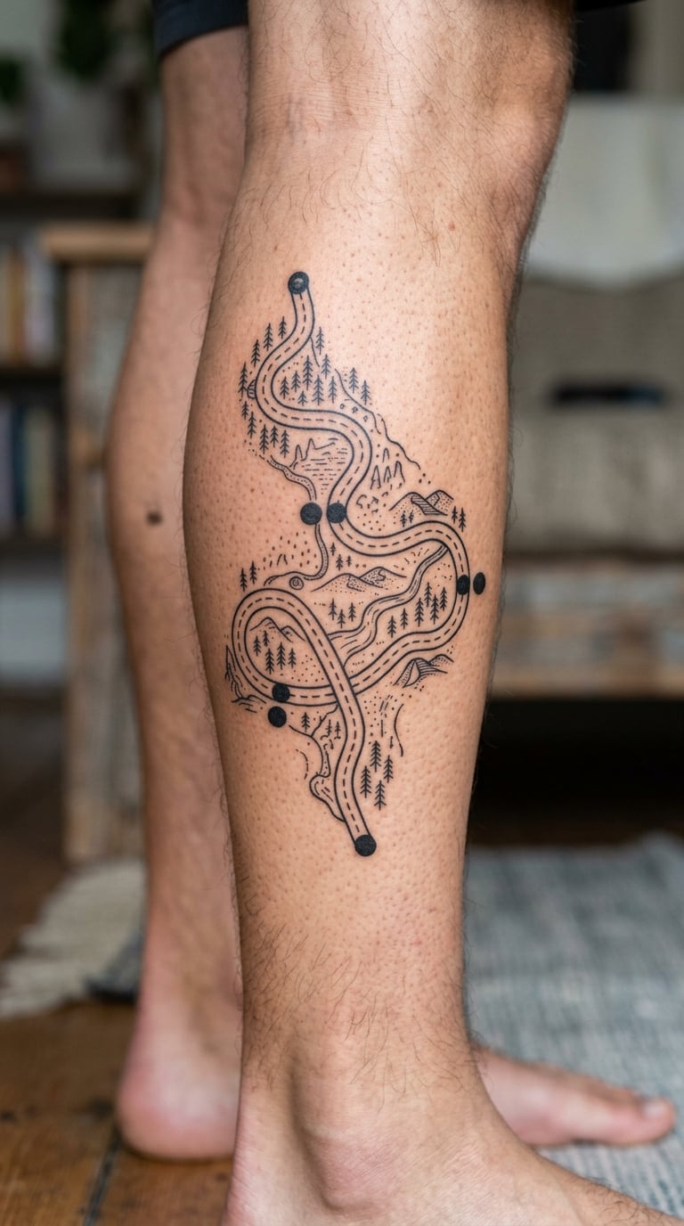 Mountain Pass Route Map on the Thigh