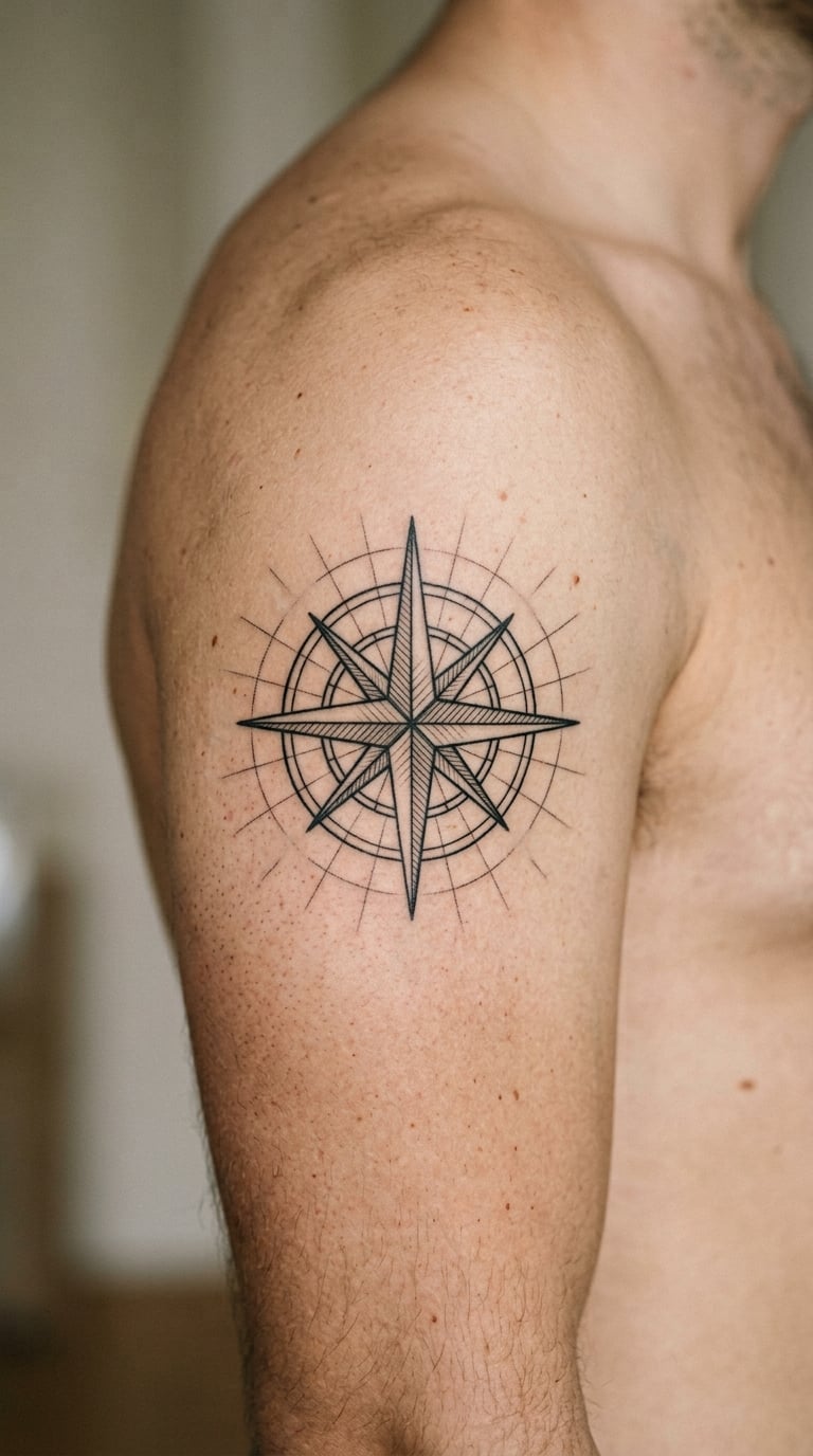 Old World Nautical Chart on the Upper Arm