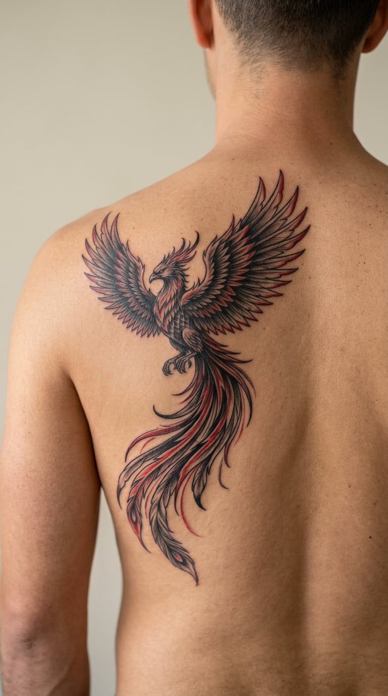 Phoenix Rising From the Lower Shoulder Blade