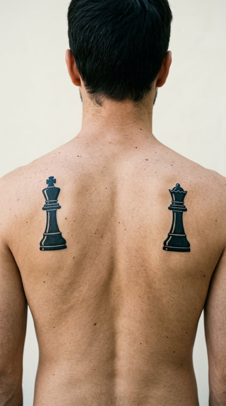 King and Queen Chess Pair Split by the Spine