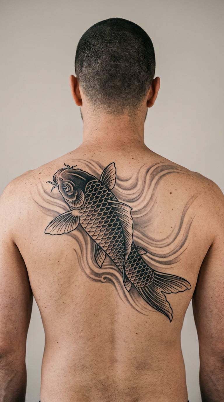 Single Koi Diagonal Across the Upper Back