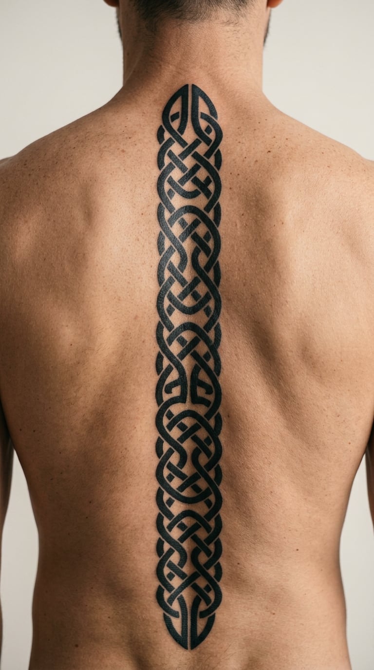 Blackwork Celtic Knot Panel Down the Spine