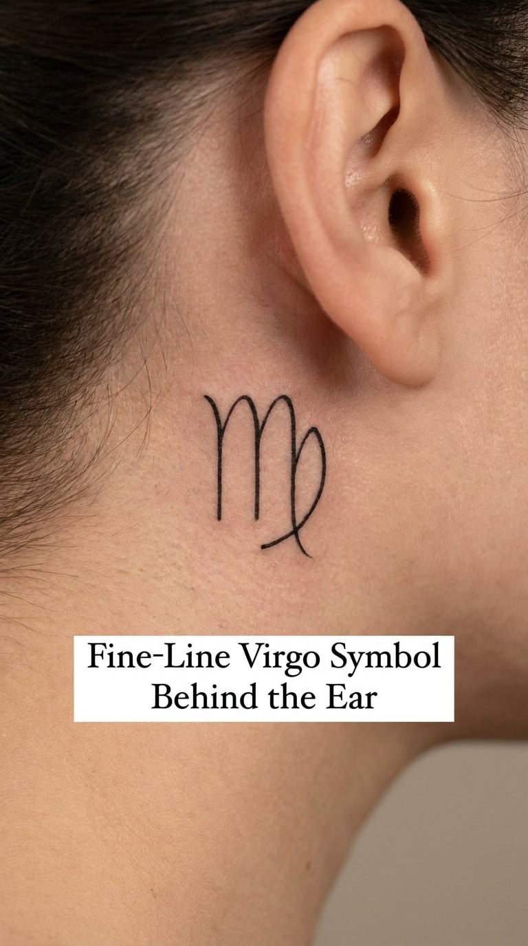 Fine-Line Virgo Symbol Behind the Ear