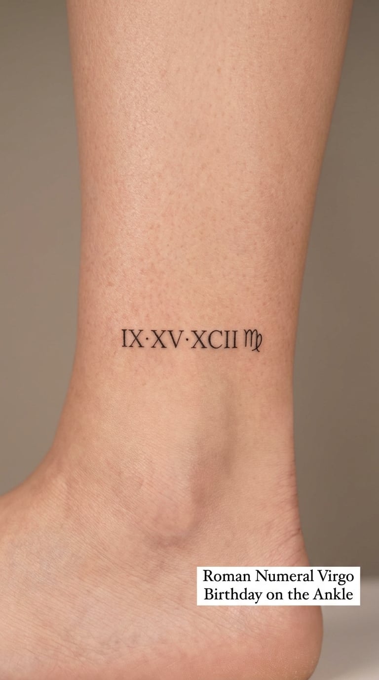 Roman Numeral Virgo Birthday on the Ankle