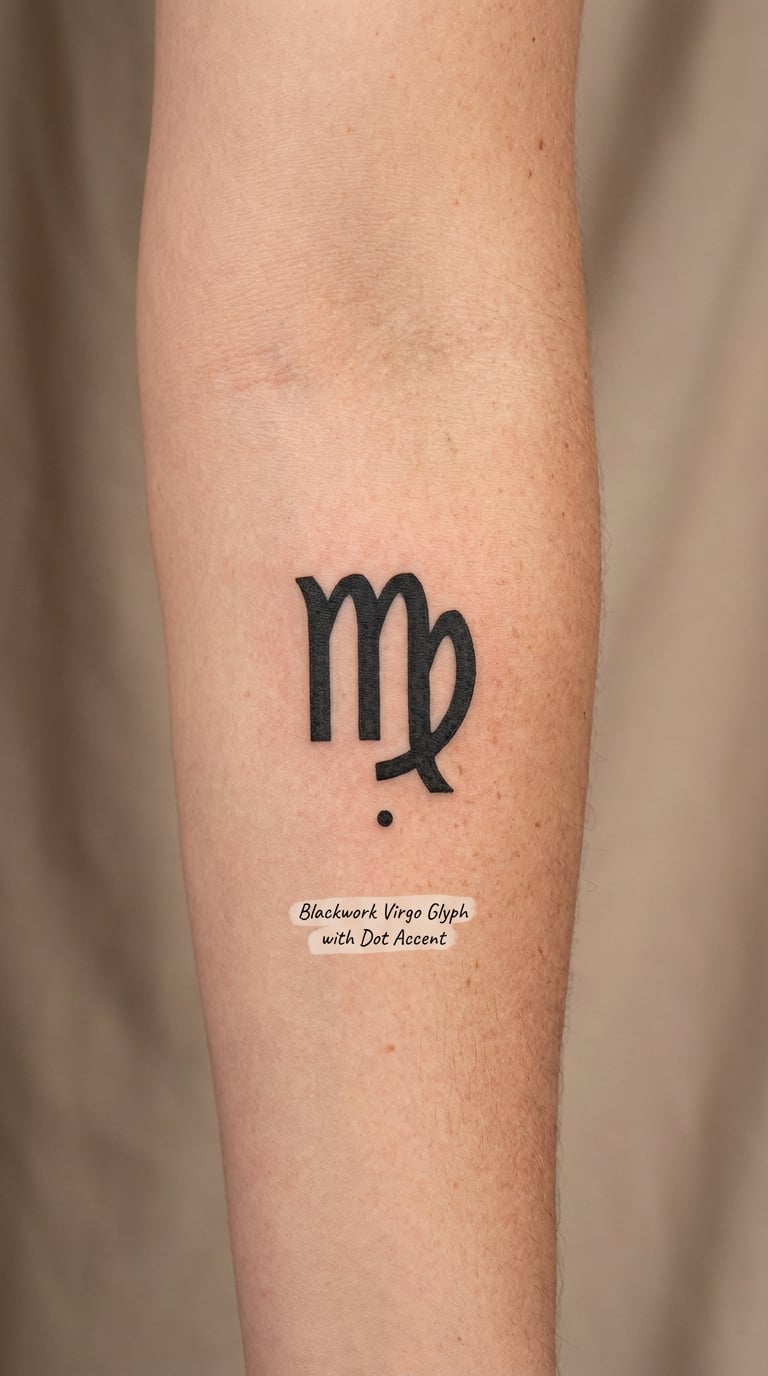 Blackwork Virgo Glyph with Dot Accent