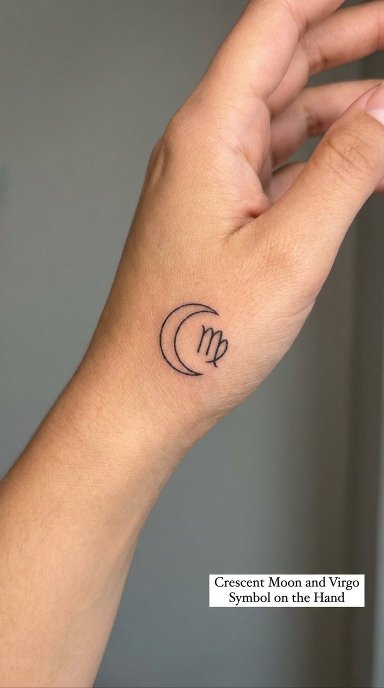 Crescent Moon and Virgo Symbol on the Hand