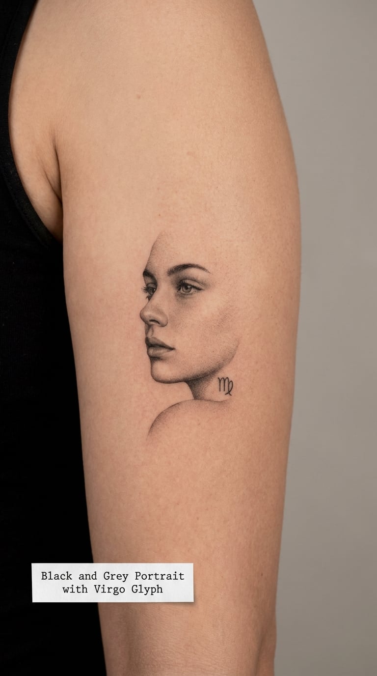 Black and Grey Portrait with Virgo Glyph