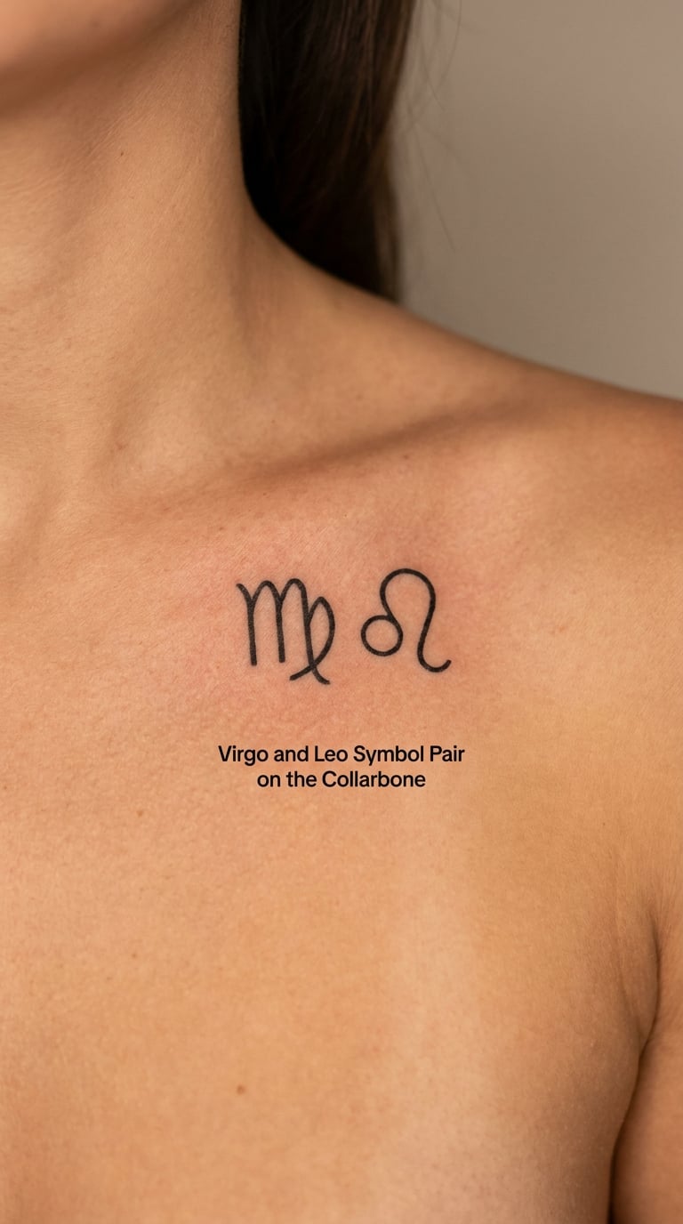 Virgo and Leo Symbol Pair on the Collarbone