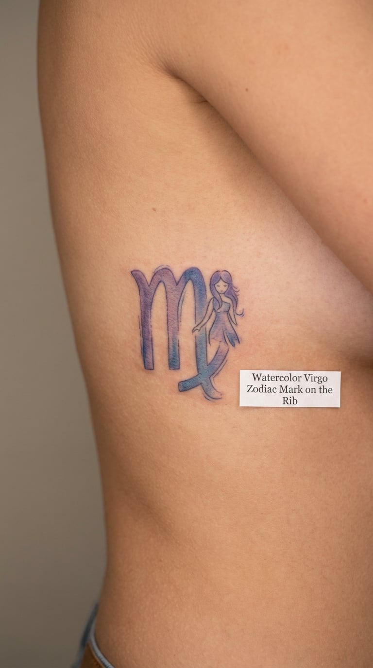Watercolor Virgo Zodiac Mark on the Rib