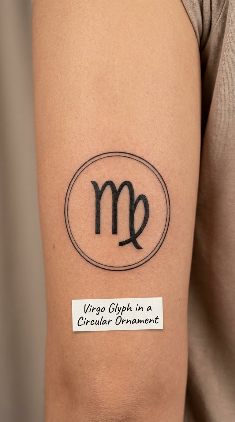 Virgo Glyph in a Circular Ornament