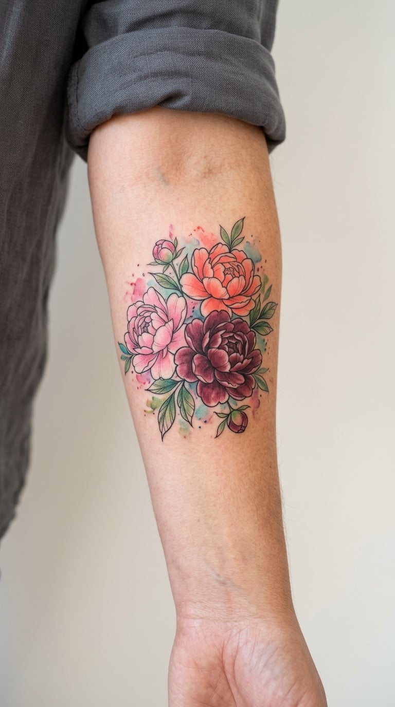 Watercolor Peony Cluster