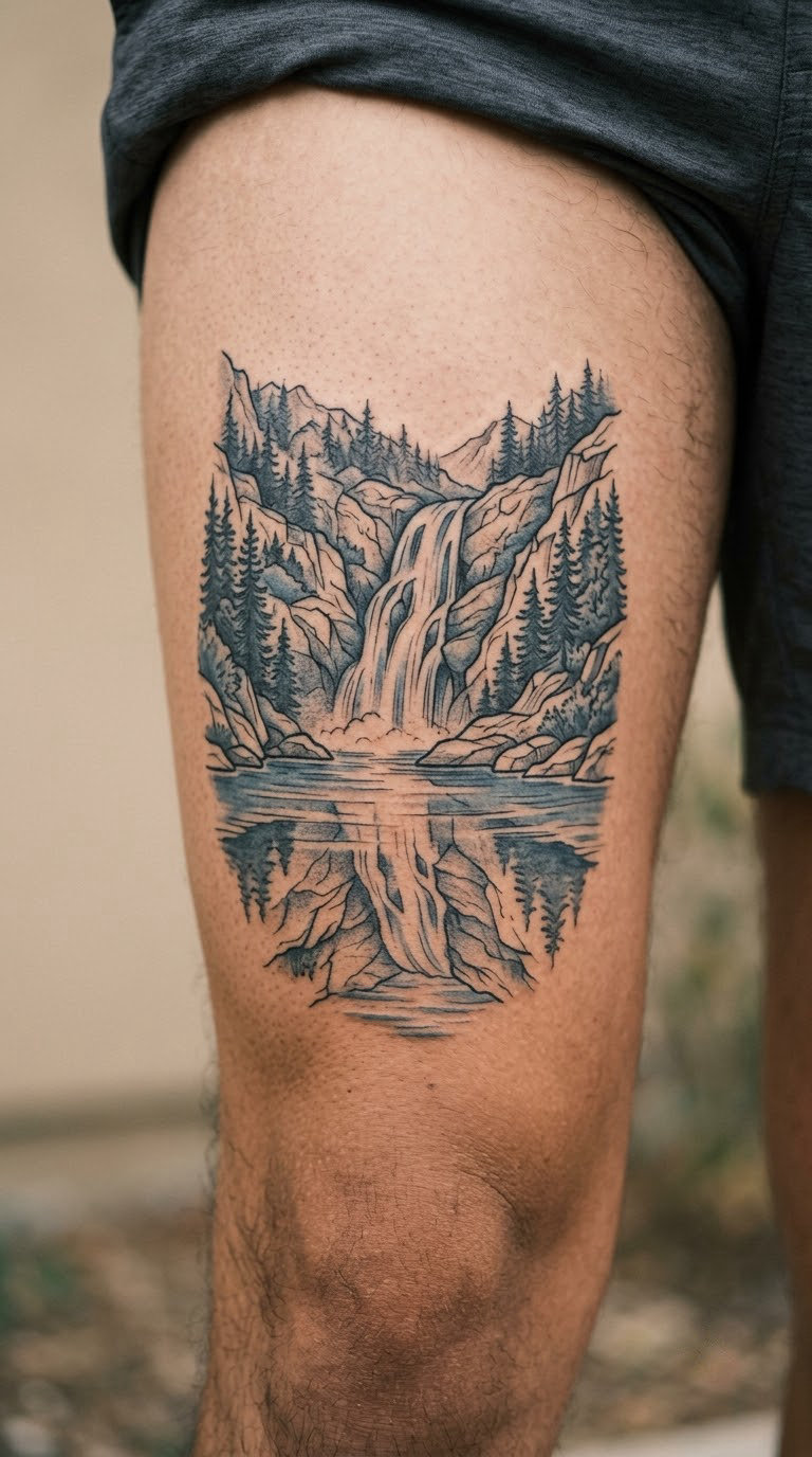 Waterfall with Mountain Lake