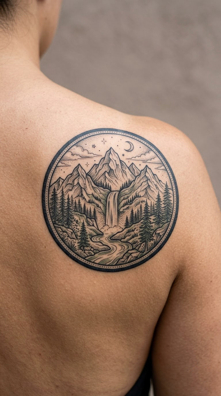 Waterfall in a Mountain Circle