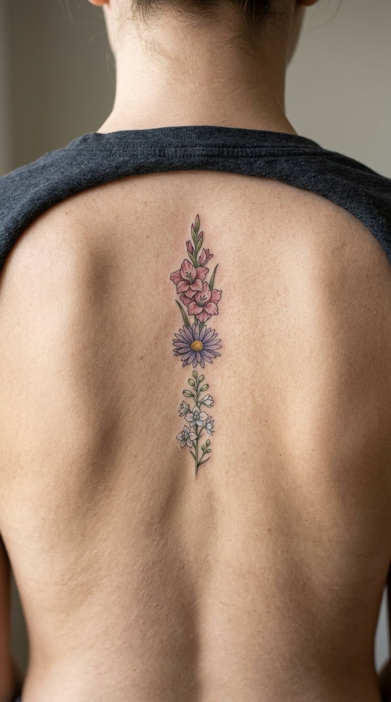 Birth Flower Trio Down the Upper Thoracic Spine