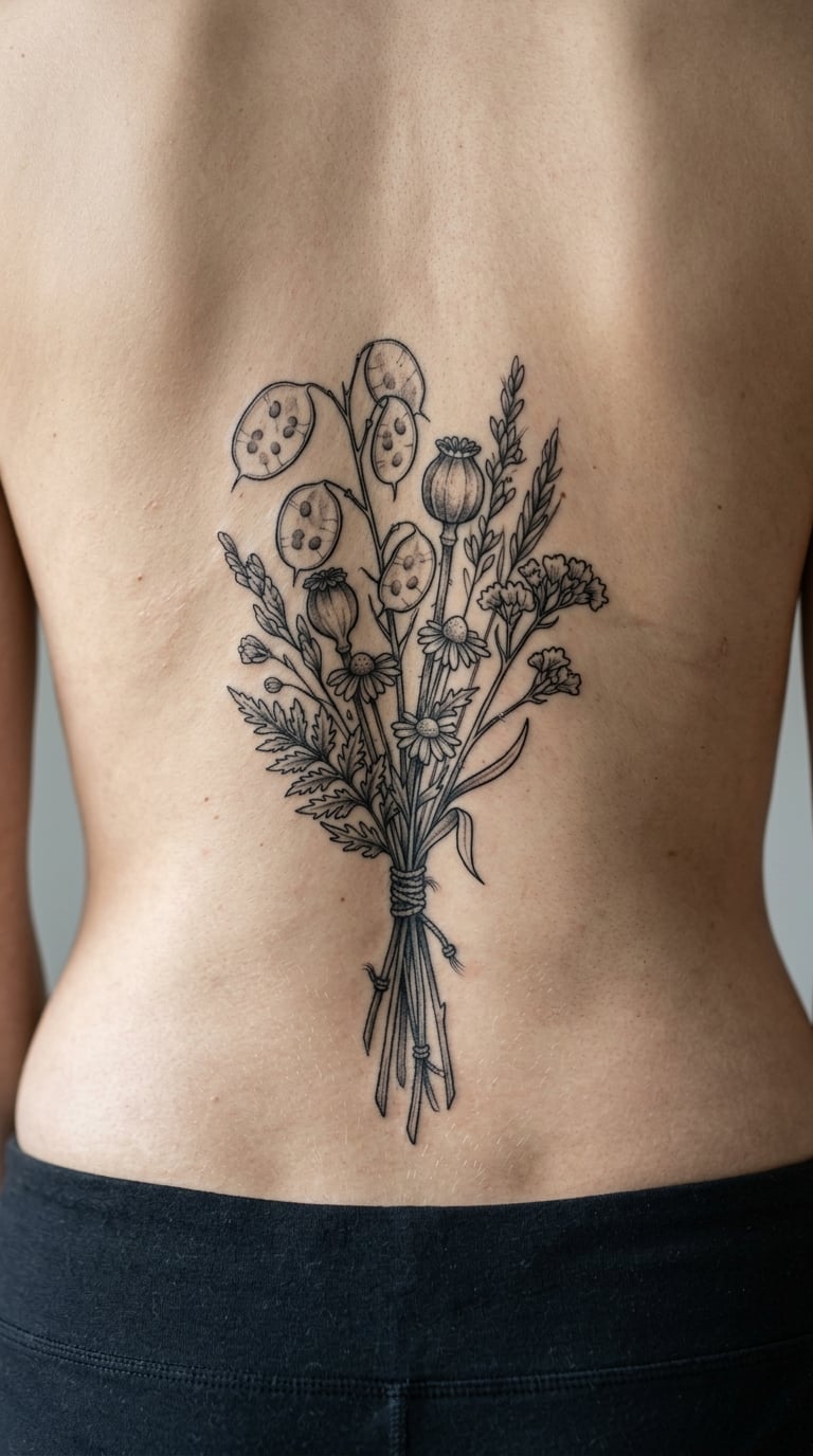 Dried Bouquet in Blackwork and Grey Wash