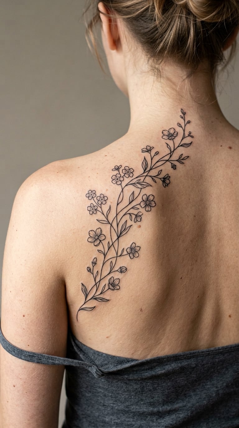 Climbing Wildflower Vine from One Shoulder Blade