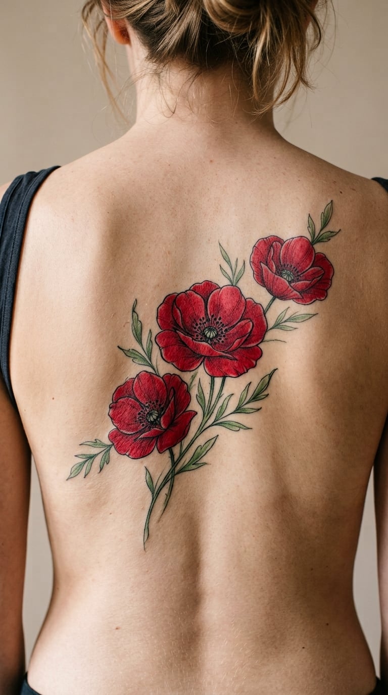 Poppy Spray Across the Mid-Back