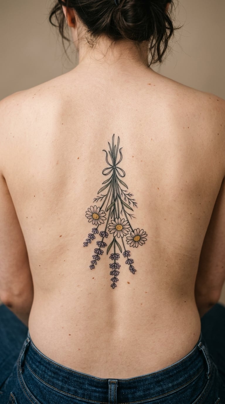 Lavender and Chamomile Bundle at the Small of the Back