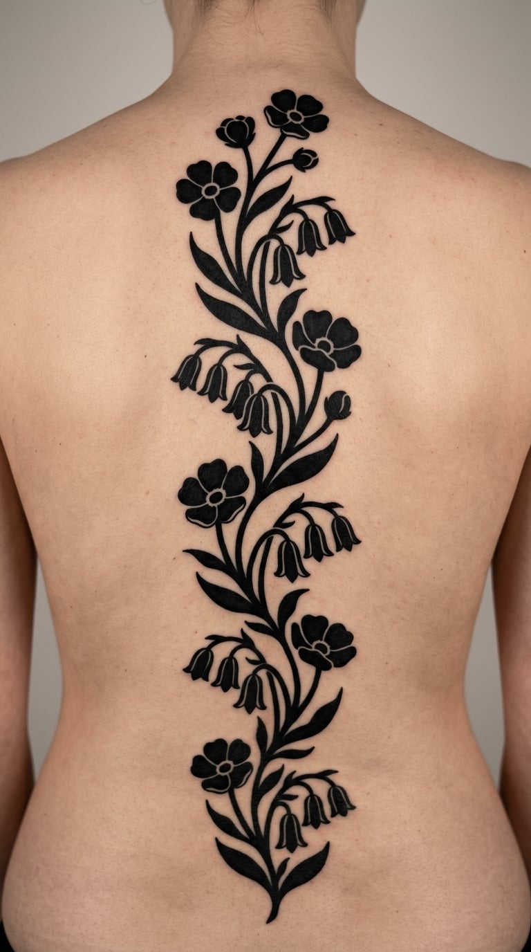 Buttercup and Bluebell Chain in Solid Blackwork