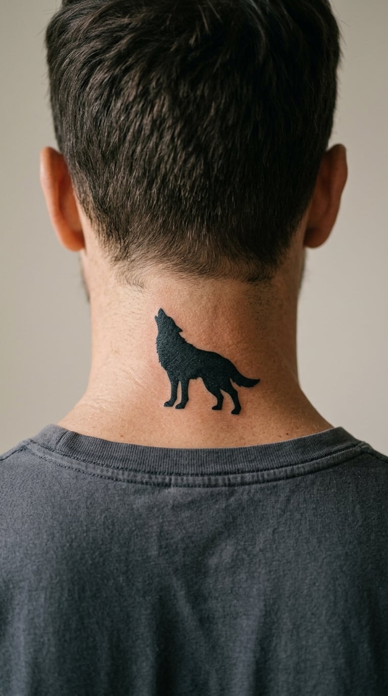 Wolf Silhouette Howling at the Nape of the Neck