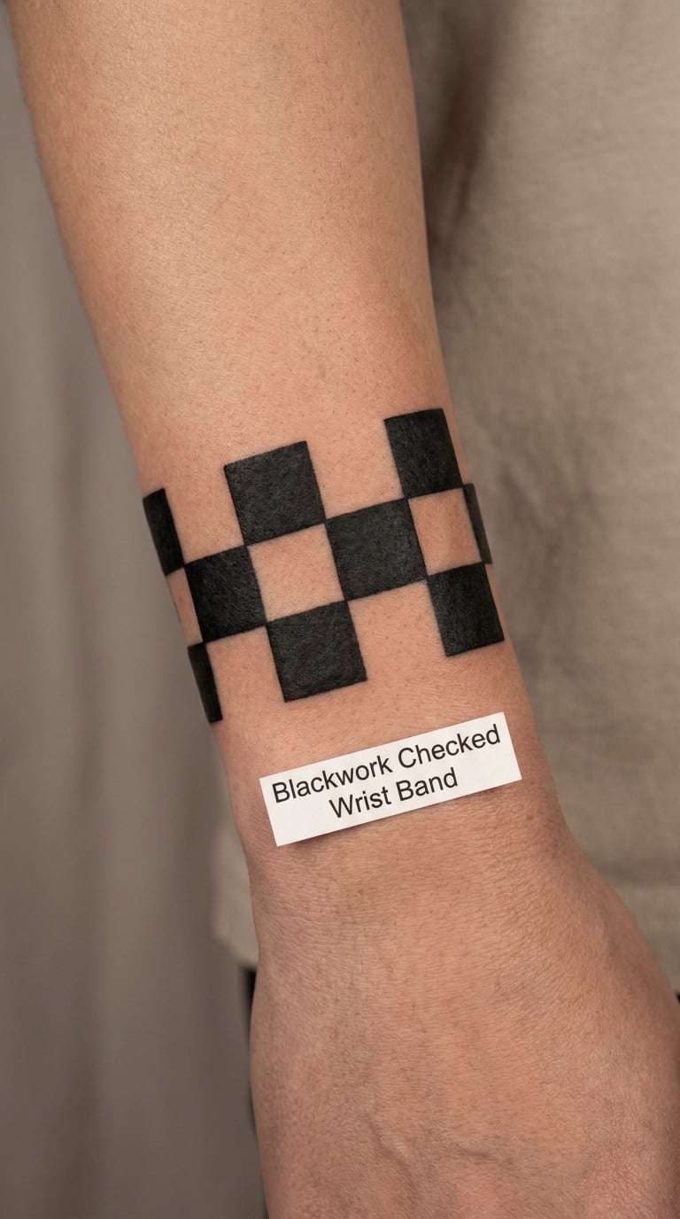 Blackwork Checked Wrist Band