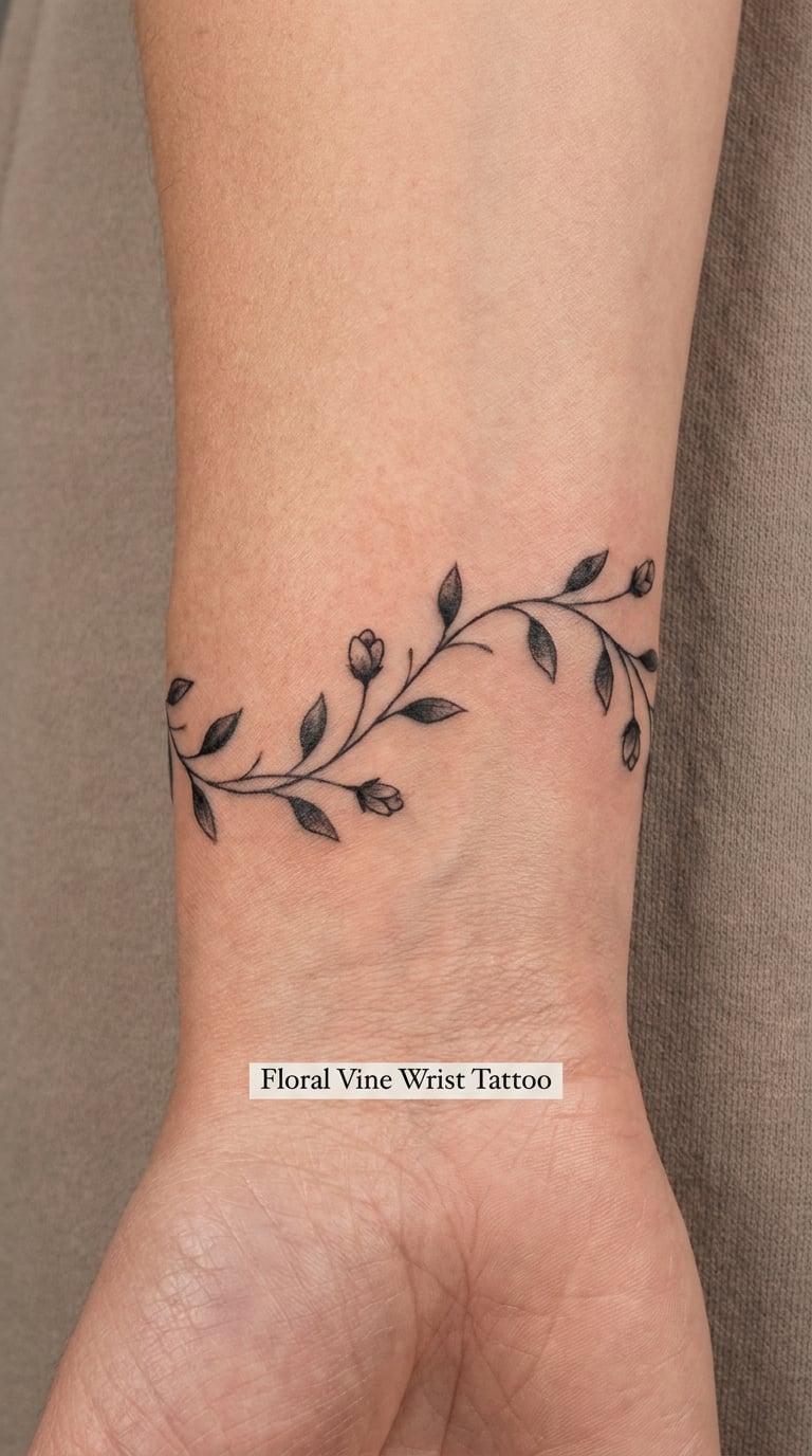 Floral Vine Wrist Tattoo