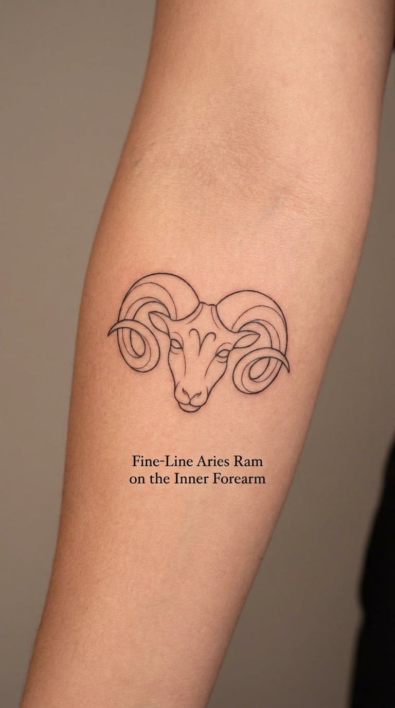 Fine-Line Aries Ram on the Inner Forearm