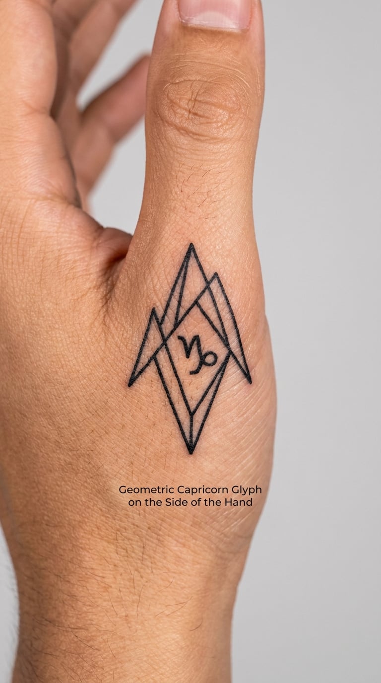 Geometric Capricorn Glyph on the Side of the Hand