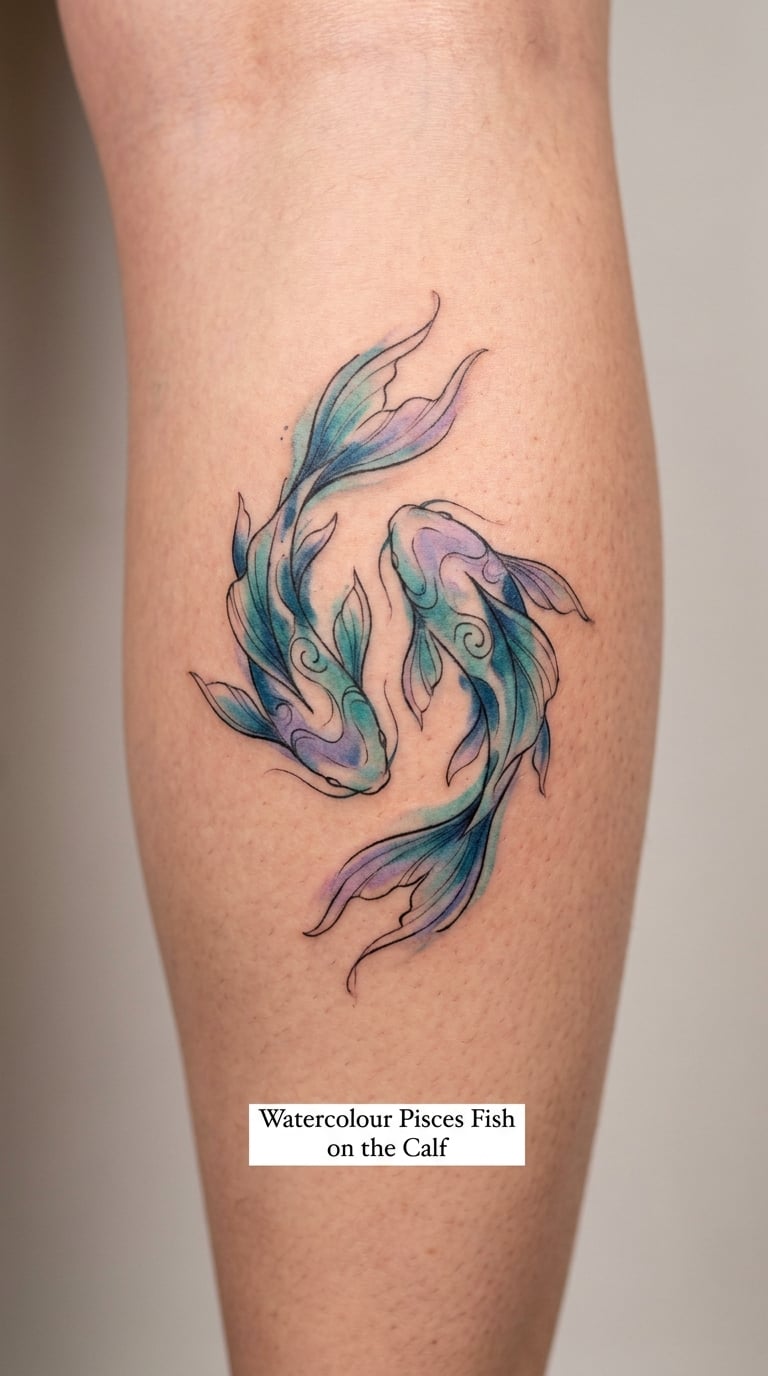 Watercolour Pisces Fish on the Calf