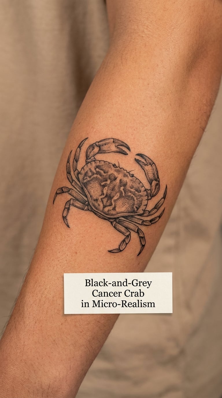 Black-and-Grey Cancer Crab in Micro-Realism