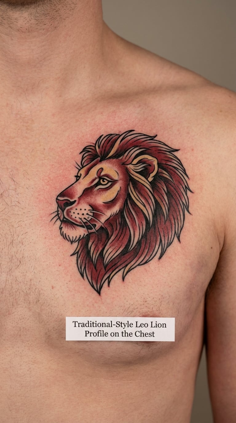 Traditional-Style Leo Lion Profile on the Chest