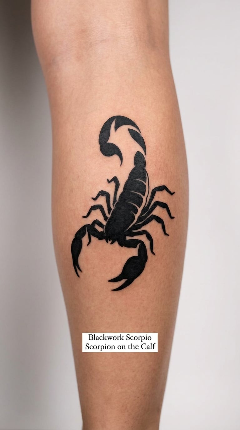 Blackwork Scorpio Scorpion on the Calf