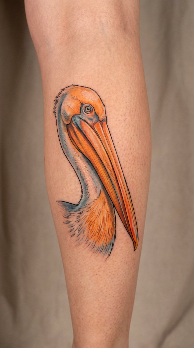 Colorful Pelican Portrait on the Leg