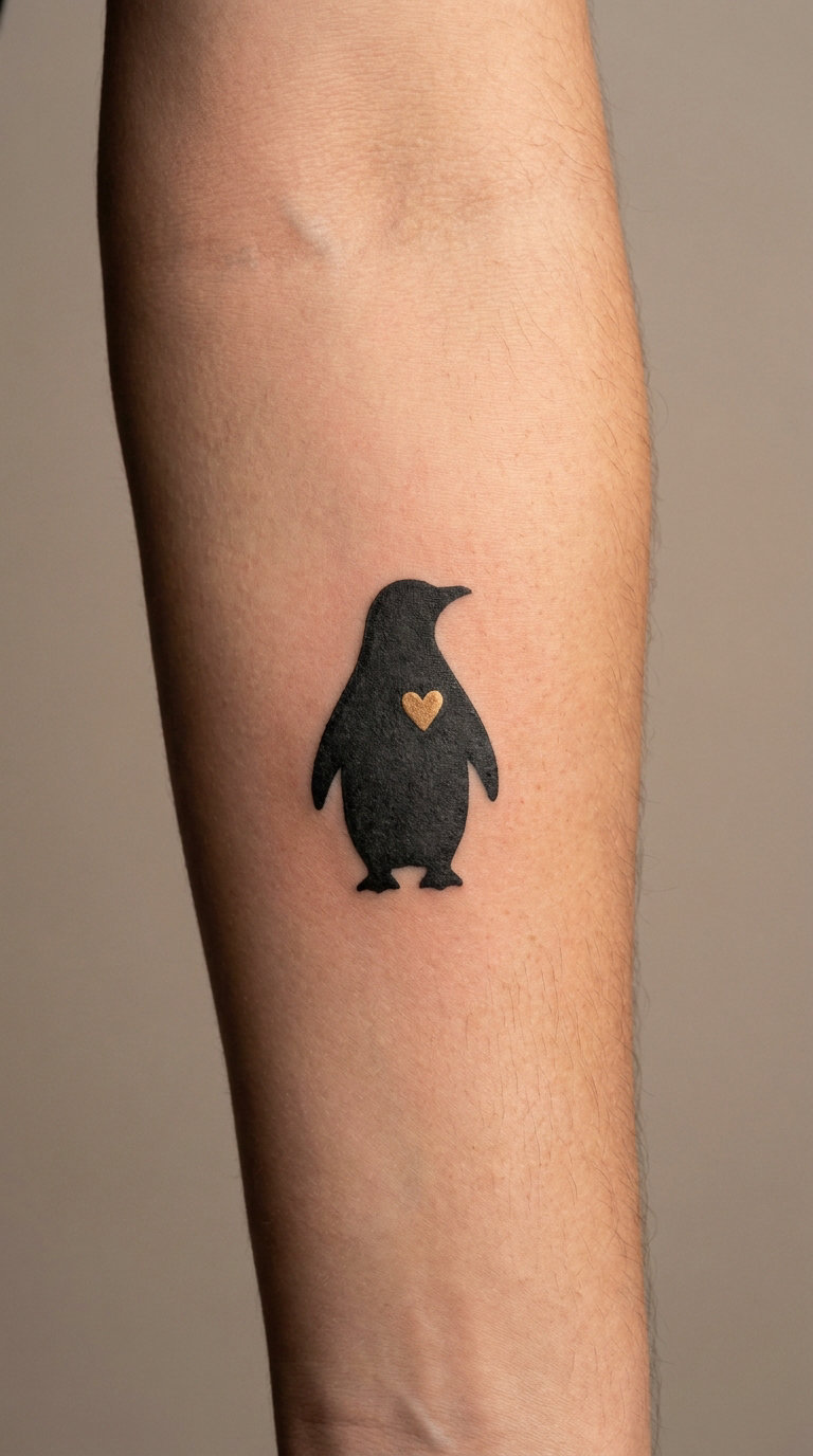Black Penguin with Gold Heart
